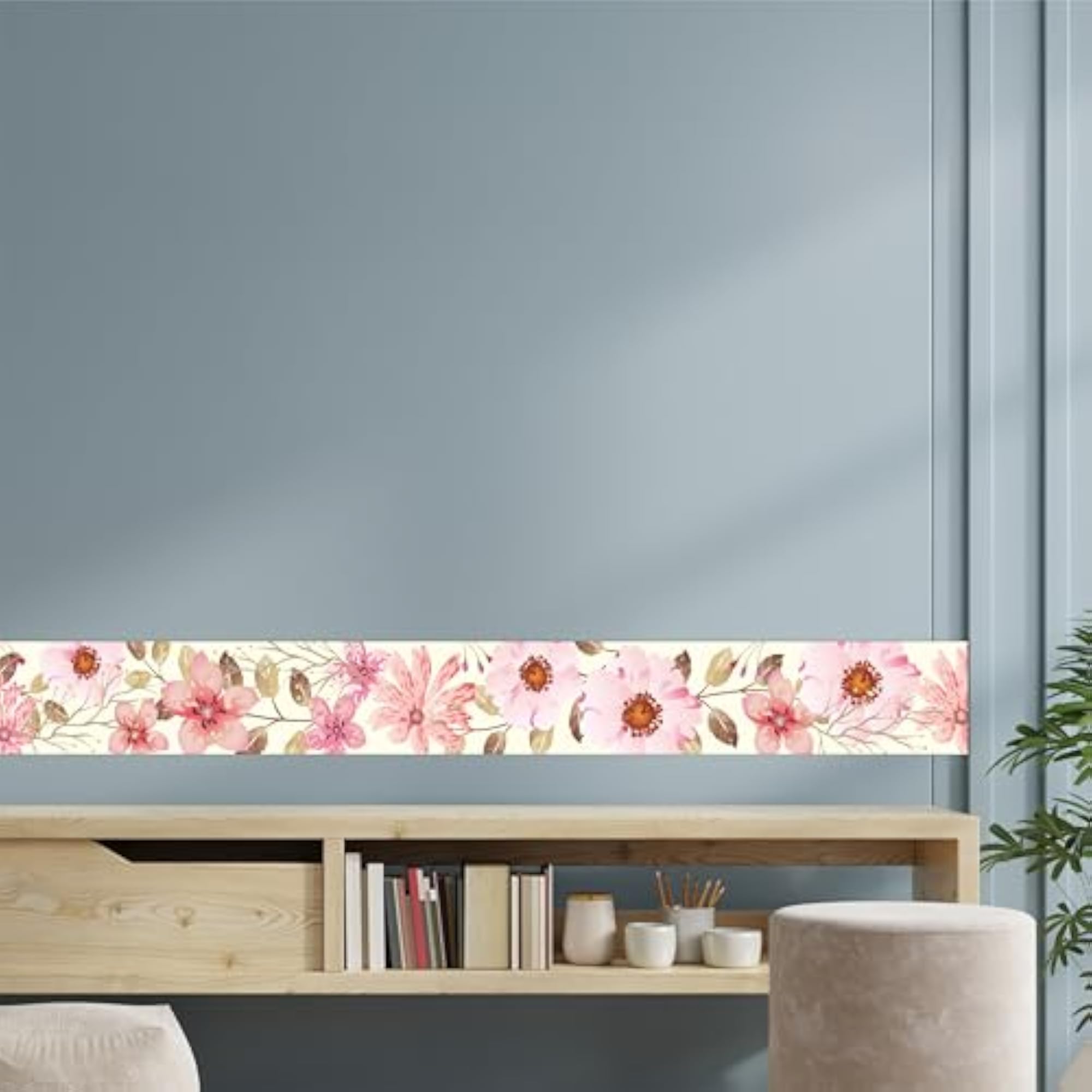 Pink Floral Wall Border Peel & Stick Vinyl Sticker, 10ft